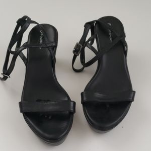 Rockport black leather wedge strappy sandal